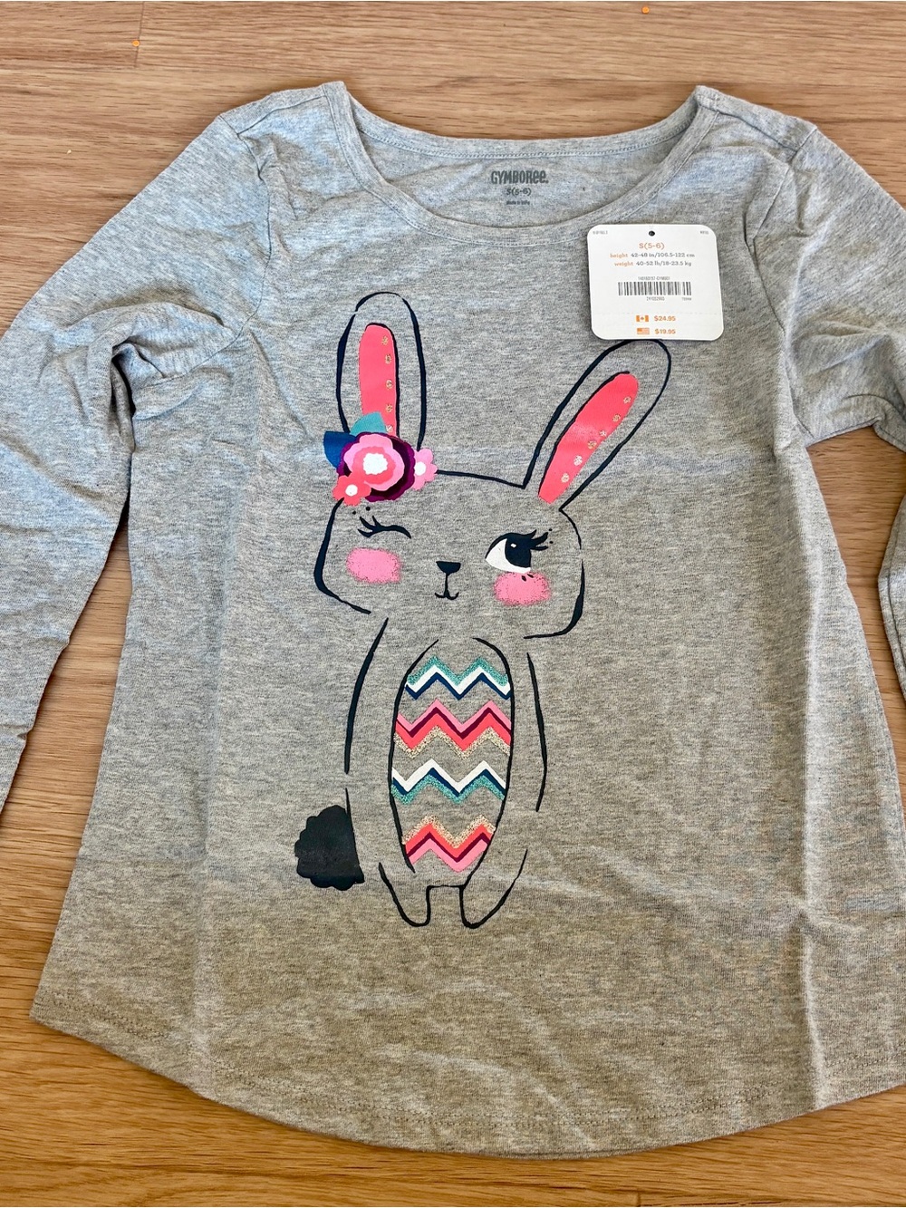 Gymboree Gray Bunny Long-Sleeve Tee with Pink & Multicolor Chevron